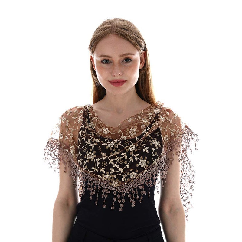 LMVERNA Triangle Floral Veils Tulle Scarf Head Covering for Church (Nude) - Image 5